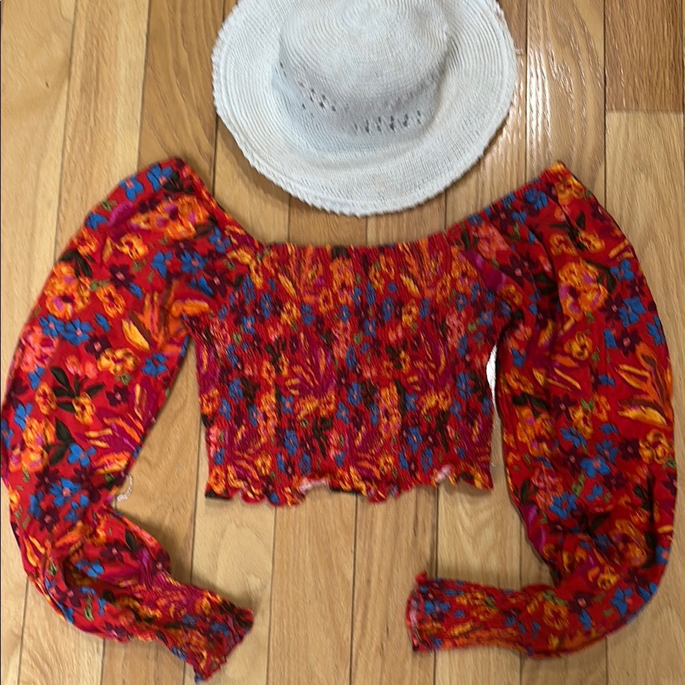 Floral Off-Shoulder Top - Red and Blue crop top